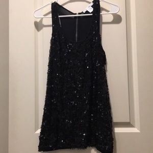 WD.NY womens Sequins Racer tank Top back zip,lined front,sheer back size M black